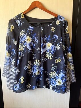 ALYX Black Floral Boatneck Blouse with Blue & Yellow Print